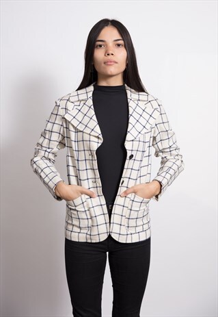 WHITE SQUARES VINTAGE LINEN BLAZER