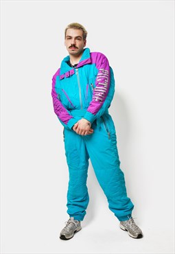 90s vintage ski suit men's rainbow sky blue purple colour