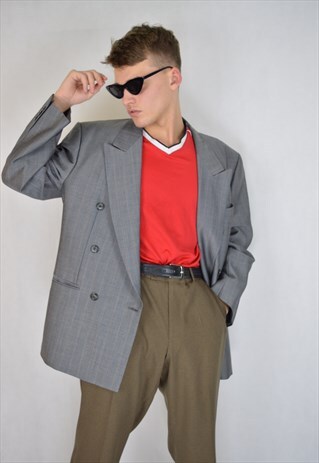 VINTAGE GREY STRIPED RAVE OVERSIZE BLAZER