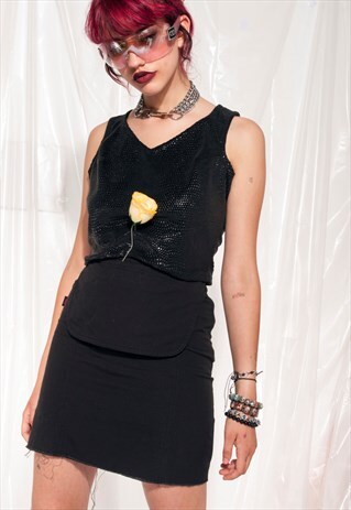 VINTAGE UTILITY SKIRT 90S CROPPED BLACK CARGO MINI RAW HEM