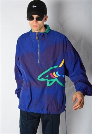 VINTAGE 90S NAVY BLUE COLOURFUL SHARK SHELL JACKET