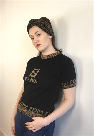 WOMENS FENDI JUMPER BLACK ZUCCA MONOGRAM LEOPARD PRINT TOP