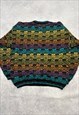 VINTAGE KNITTED JUMPER ABSTRACT PATTERNED BRIGHT SWEATER