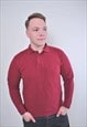 VINTAGE MEN MINIMALIST RED LONG SLEEVE POLO WITH POCKET