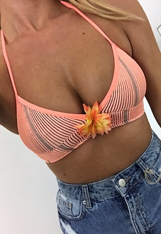 BOHO ROSE FLOWER BRALET IN PEACH RIB