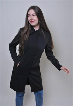 Vintage minimalist black blazer, retro long formal jacket 