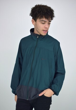 VINTAGE 90'S NIKE GREEN & GREY ZIP-UP JACKET WITH POCKETS