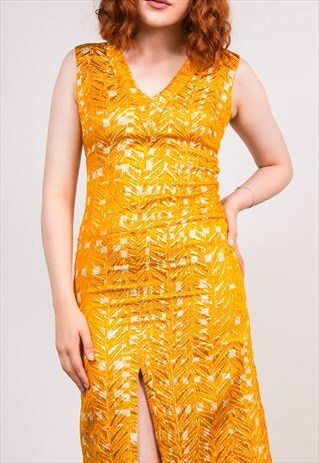 VINTAGE 70'S GOLD SPARKLY BOHEMIAN STYLE SLIT DRESS