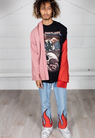 VINTAGE CORDUROY CHECKED FLANNEL RECONSTRUCTED UNISEX SHIRT