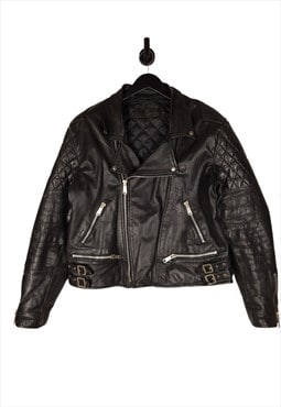 London Boston Leather Gold Jacket Size 46 XL In Black Men's 