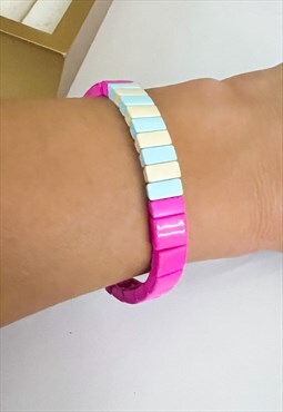 Pink Mix Enamel Beaded Elasticated Bracelet
