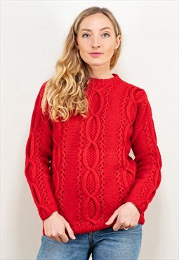 Vintage 80's Wool Blend Cable Knit Sweater in Red