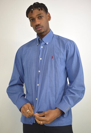 VINTAGE 90S POLO RALPH LAUREN BLUE CHECK SHIRT
