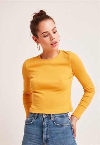 SUBDUED MUSTARD RIBBED CREW NECK T-SHIRT