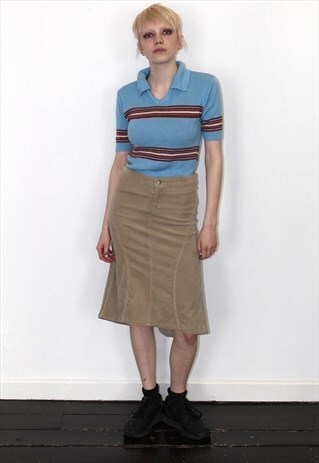 90S VINTAGE 70S STYLE CORD FISHTAIL STRETCH MIDI SKIRT BOHO