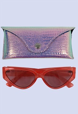 Skinnydip Red Cat Eye Retro Shape Plastic Sunglasses & Case