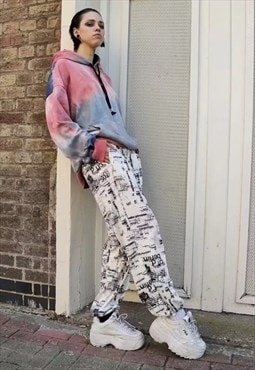 Straight fit graffiti print joggers beam overalls in white