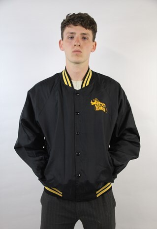 VINTAGE 90'S BLACK PRINTED BOMBER JACKET