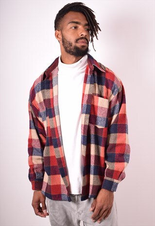 MENS VINTAGE FLANNEL SHIRT LARGE MULTI CHECK 90S