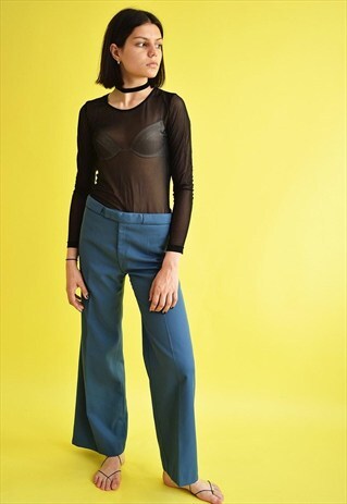 VINTAGE 70'S RETRO BLUE HIGHWAISTED TROUSERS