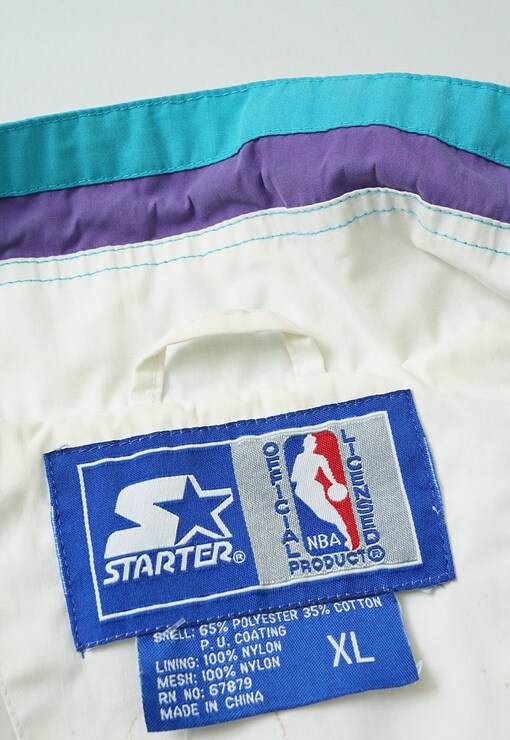 Vintage 90s Nylon Colour-Block Purple Starter Charlotte Hornets NBA 1/2 Zip  Hooded Windbreaker Jacket - Medium– Domno Vintage