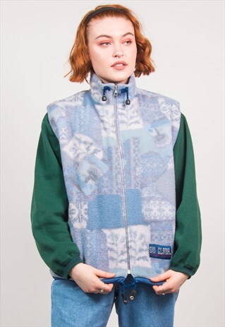 VINTAGE ABSTRACT PATTERN FLEECE GILET JACKET