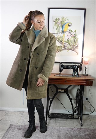 VINTAGE SHEEPSKIN COAT SHEARLING COAT GREY MEDIUM WOMEN