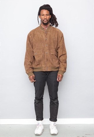 VINTAGE 90'S BROWN SUEDE BOMBER JACKET