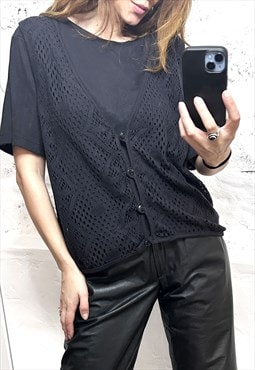 90s Black Two Pieces Casual Top / Blouse - S - M - L