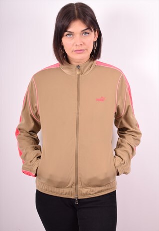 PUMA WOMENS VINTAGE TRACKSUIT TOP JACKET MEDIUM KHAKI 90S