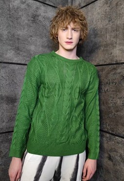 Cable knitwear sweater fluorescent knitwear jumper in green