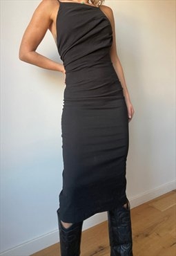 Vintage Cotton Elasticated Black Dress