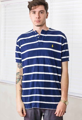 VINTAGE RALPH LAUREN STRIPPED T-SHIRT LOGO 90S L 10.1