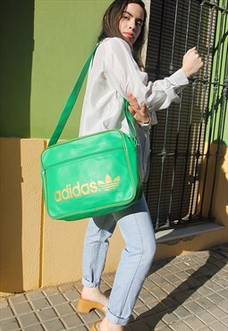 Original Adidas Green & Gold Leather Holdall Cross Body Bag
