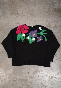 Vintage Knitted Jumper Cottagecore Patterned Flower 