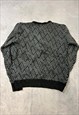 VINTAGE KNITTED JUMPER ABSTRACT PATTERNED GRANDAD SWEATER