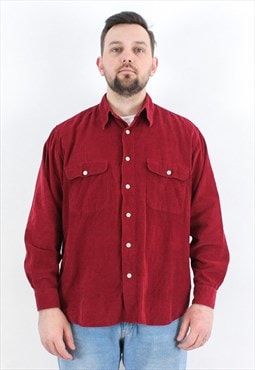 PICDOR Corduroy Shirt Cords Button Up Maroon Formal Casual