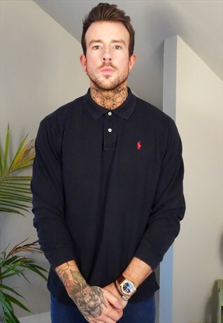 BLACK LONG SLEEVED POLO SHIRT TOP