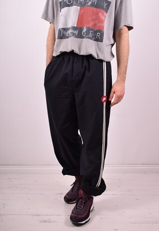 NIKE MENS VINTAGE TRACKSUIT TROUSERS W32 L32 BLACK 90S