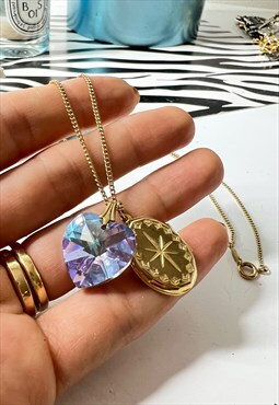 1970's Crystal Glass Heart and Locket Necklace