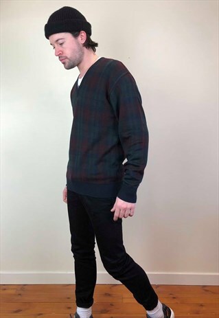 VINTAGE 90S PAUL & SHARK V NECK KNIT JUMPER CHECKERED M
