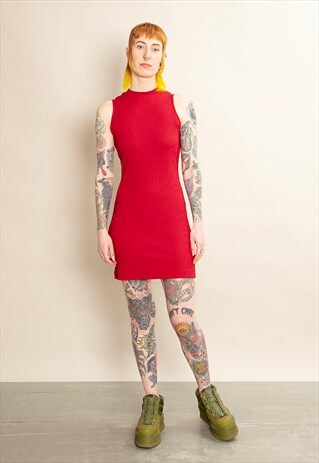 DEEP RED BODYCON JERSEY DRESS ORGANIC COTTON