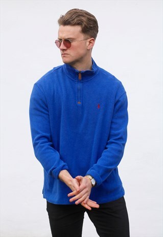 RALPH LAUREN 1/4 ZIP USA TUFTS BLUE SWEATSHIRT