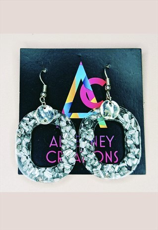 SILVER DISCO RESIN AND GLITTER EARRINGS