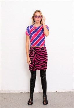 Vintage Zebra Mini Skirt Fuchsia Pink 90s