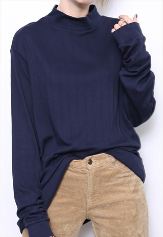 VINTAGE 90S NAVY POLO HIGH TURTLE ROLL NECK TOP