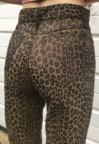 WOMENS VINTAGE 90S FENDI JEANS LEOPARD PRINT TROUSERS