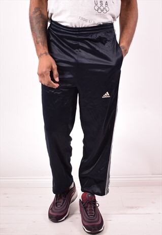 ADIDAS MENS VINTAGE TRACKSUIT TROUSERS LARGE BLACK 90S