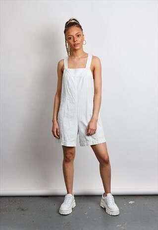 VINTAGE 90'S BABY BLUE STRIPED COTTON DUNGAREE SHORTS
