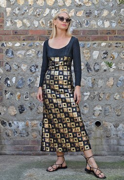 Vintage Sequin Dress with Black and Gold Maxi Bodycon